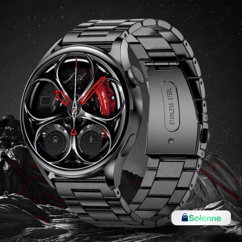 Smartwatch Deportivo Negro con Correa Metálica