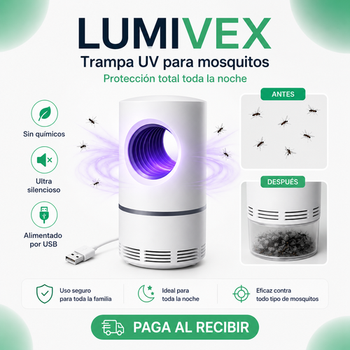 LUMIVEX - Trampa UV Silenciosa para Mosquitos, Segura para Niños y Mascotas