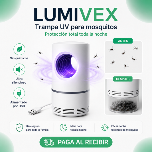 LUMIVEX - Trampa UV Silenciosa para Mosquitos, Segura para Niños y Mascotas