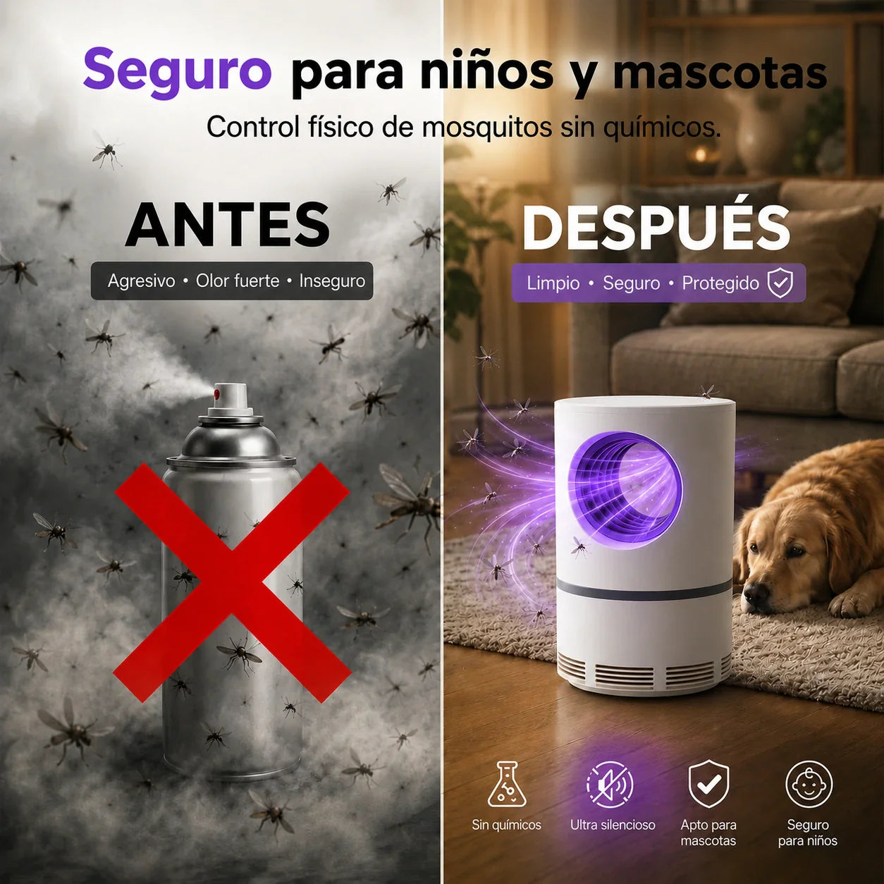 LUMIVEX - Trampa UV Silenciosa para Mosquitos, Segura para Niños y Mascotas