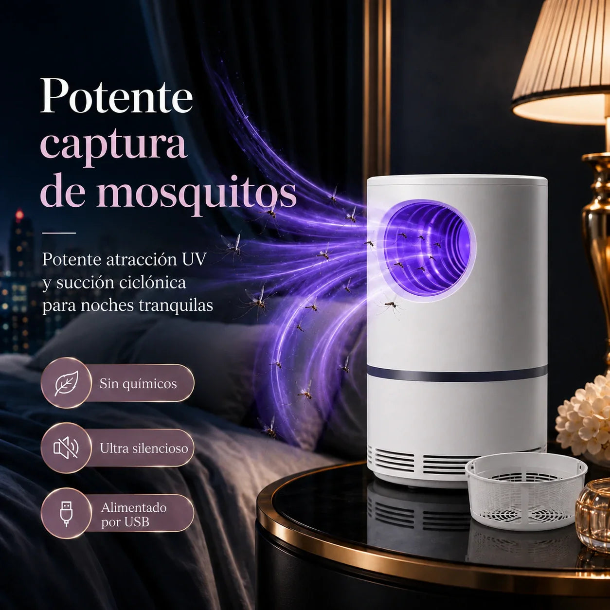 LUMIVEX - Trampa UV Silenciosa para Mosquitos, Segura para Niños y Mascotas