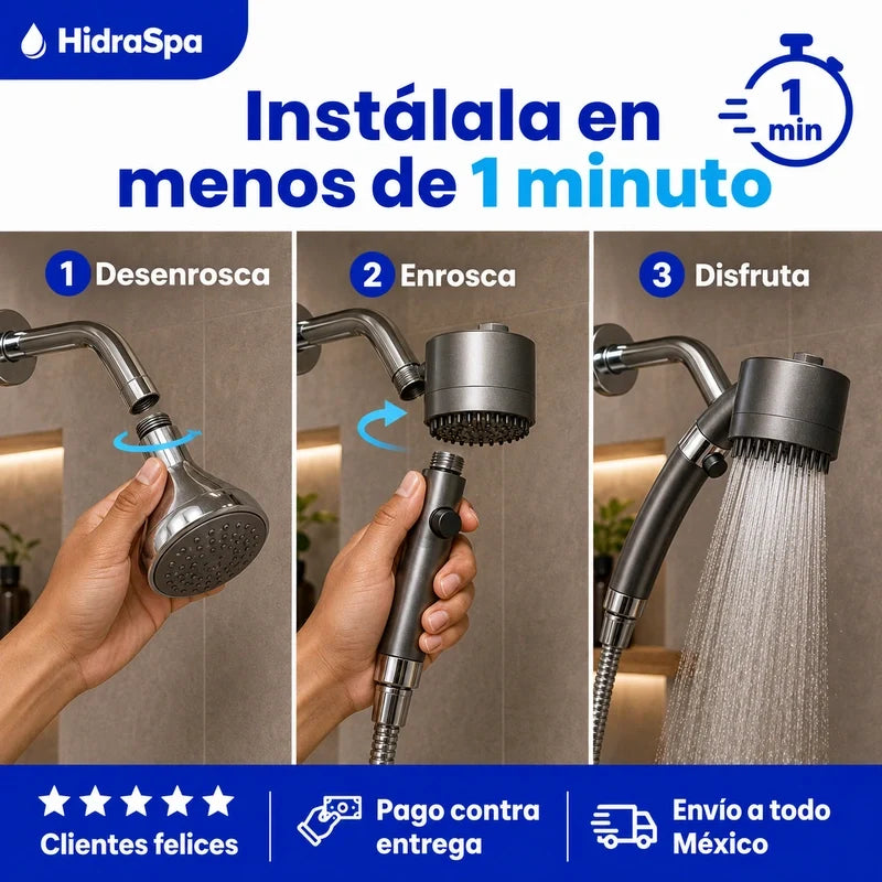 Regadera con Filtro y Alta Presión | Menos Cloro, Cabello Sano - HidraSpa